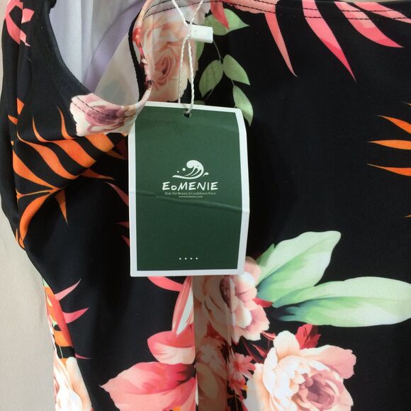 Eomenie Swim Dress 2XL Floral Black Pink One Piece Swimsuit Adjustable Straps - Picture 6 of 7